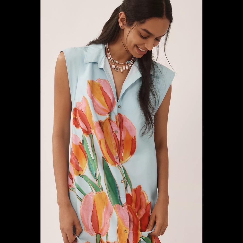 Anthropologie The Lillian Button-Front Midi Dress by Maeve - Picture 2 of 16